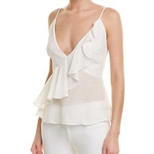 BB Dakota White Ruffle Crepe Tank Top
